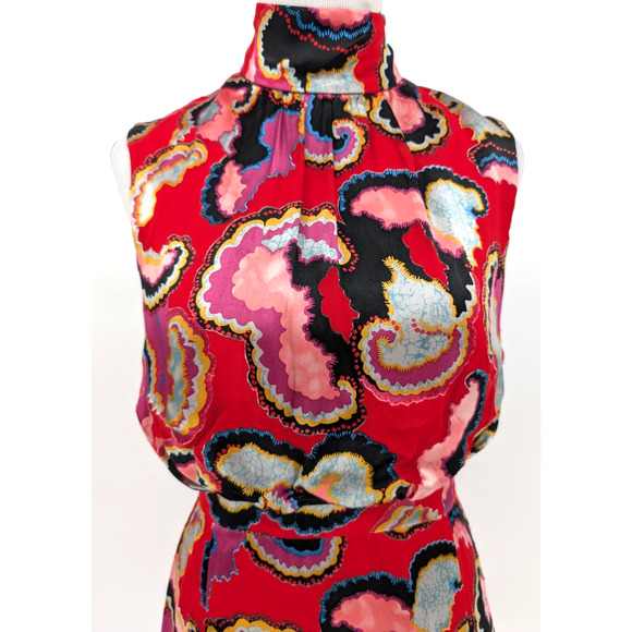 Saloni Phoebe Coral Daybreak Devore Floral Dress Size 6 Ruffle Hem Silk Blend - Picture 8 of 14